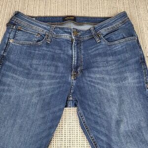 Jack & Jones Jeans Mens Skinny Liam Slim Medium Wash Blue Denim 34x32 Fits 35x32